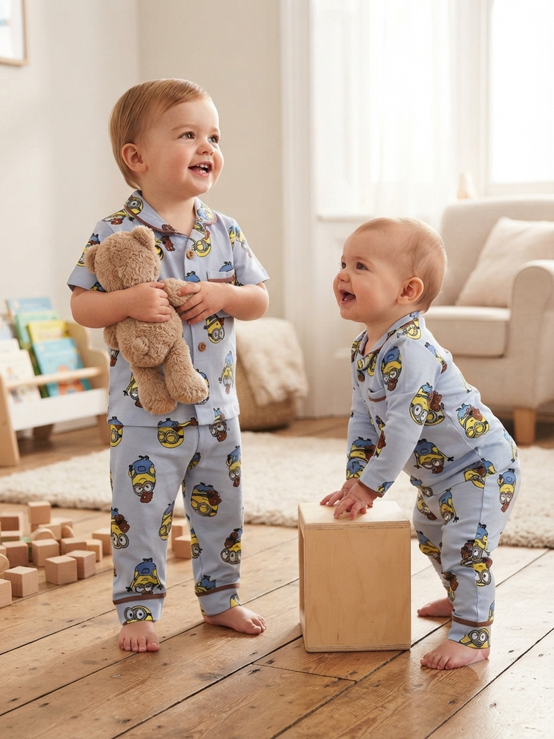 Minions cartoon print- Baby Collar Night Suits