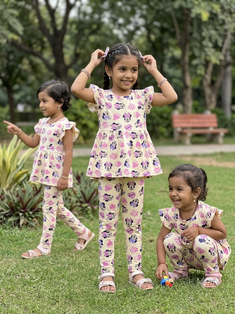 Pastel Yellow Minnie Mouse Flutter-Sleeve Lounge Set
