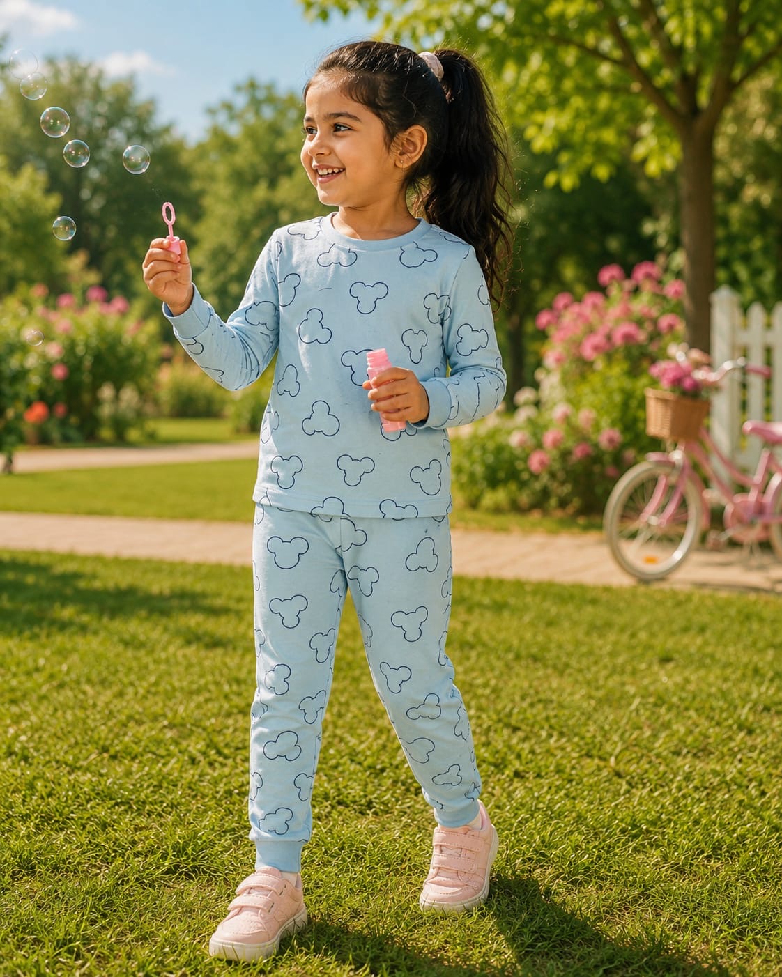 Blue teddy face-Kids Full Sleeve Set
