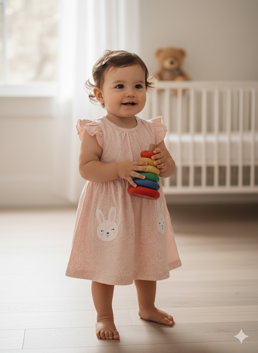Pink rabbit-Baby Sleeveless frock