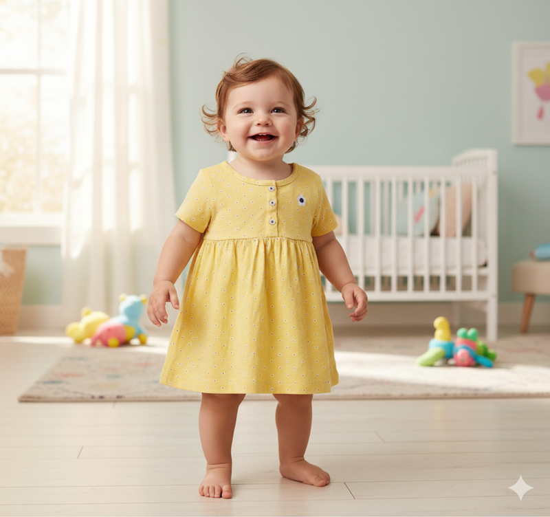 Yellow with small flower -Baby half sleeve frock