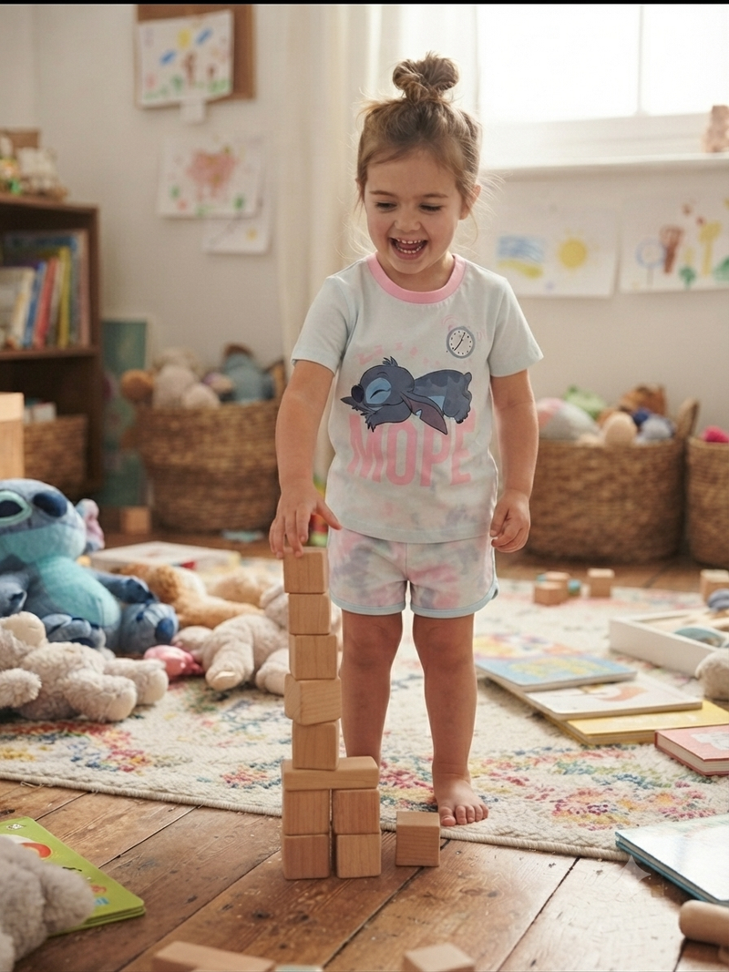 Blue with sleeping stitched -Girl shorts set