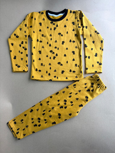 Mustard Yellow with black tree 🌲-Premium winter wear LoopKnit