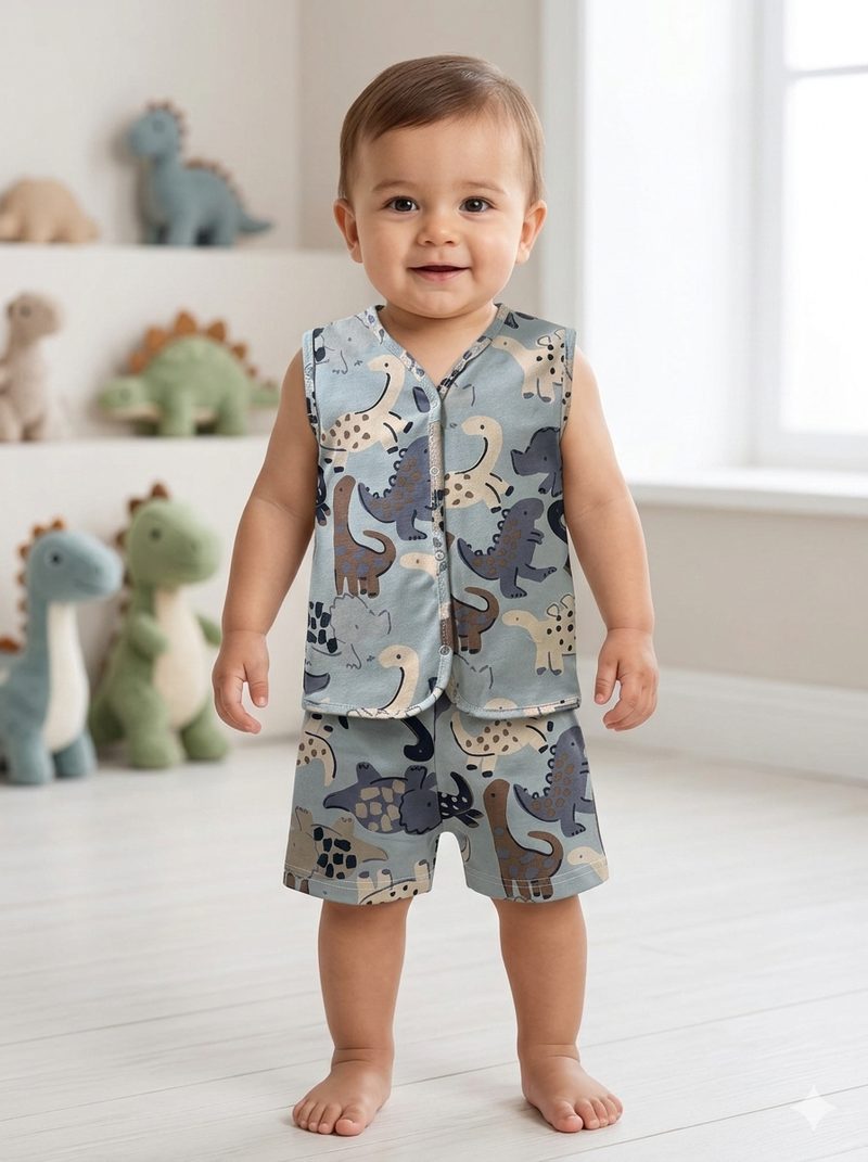 Grey Dino - Sleeveless Jabla shorts set