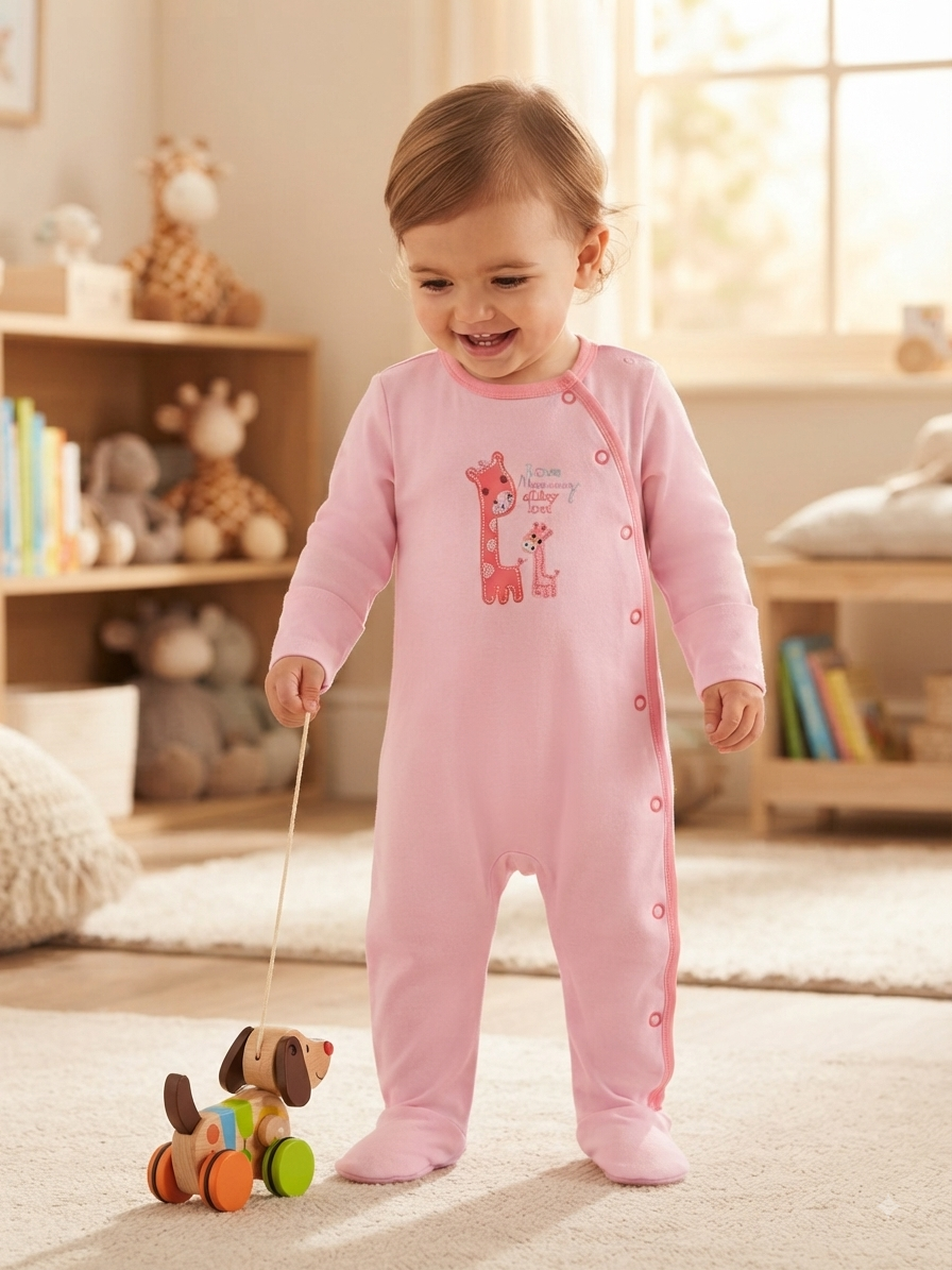 Pink I love Mummy with shoe(snap button)-Baby Jumpsuits