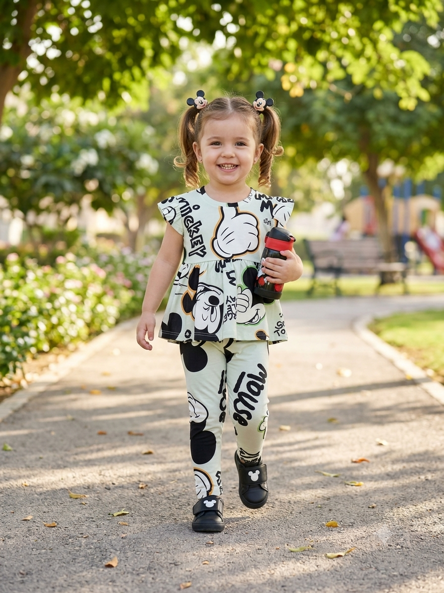 Green Micky Peplum Co-Ord Girls Set