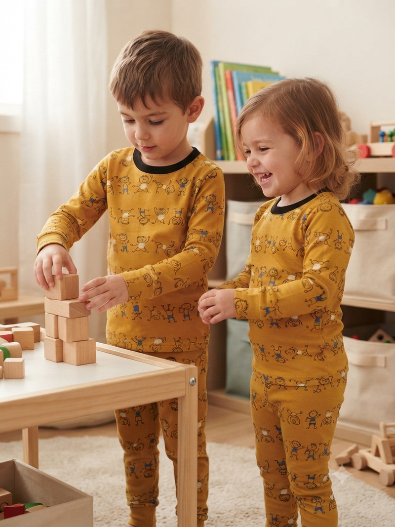 Mustered yellow -Premium LoopKnit Pajama sets