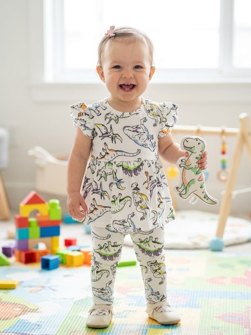 White dino 🦕 peplum co- ord girls set