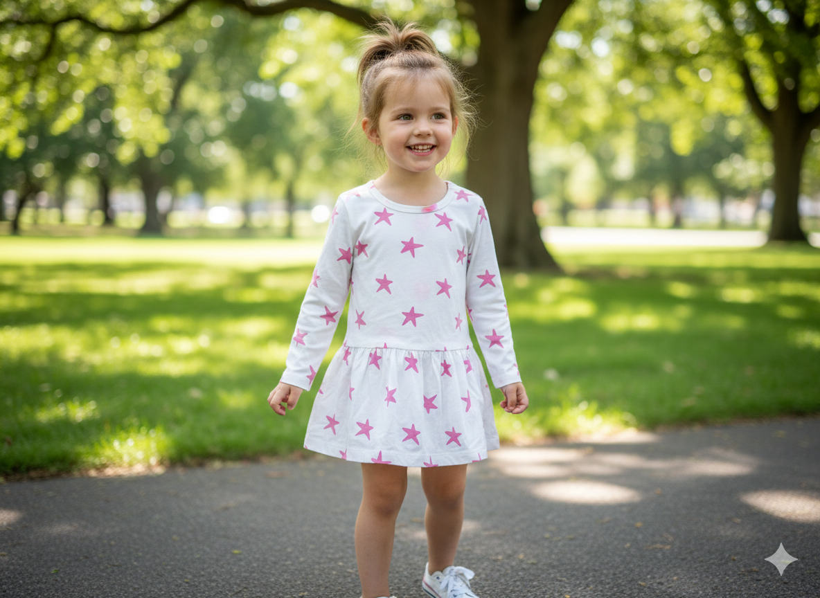 White with pink star-  baby full sleeve top