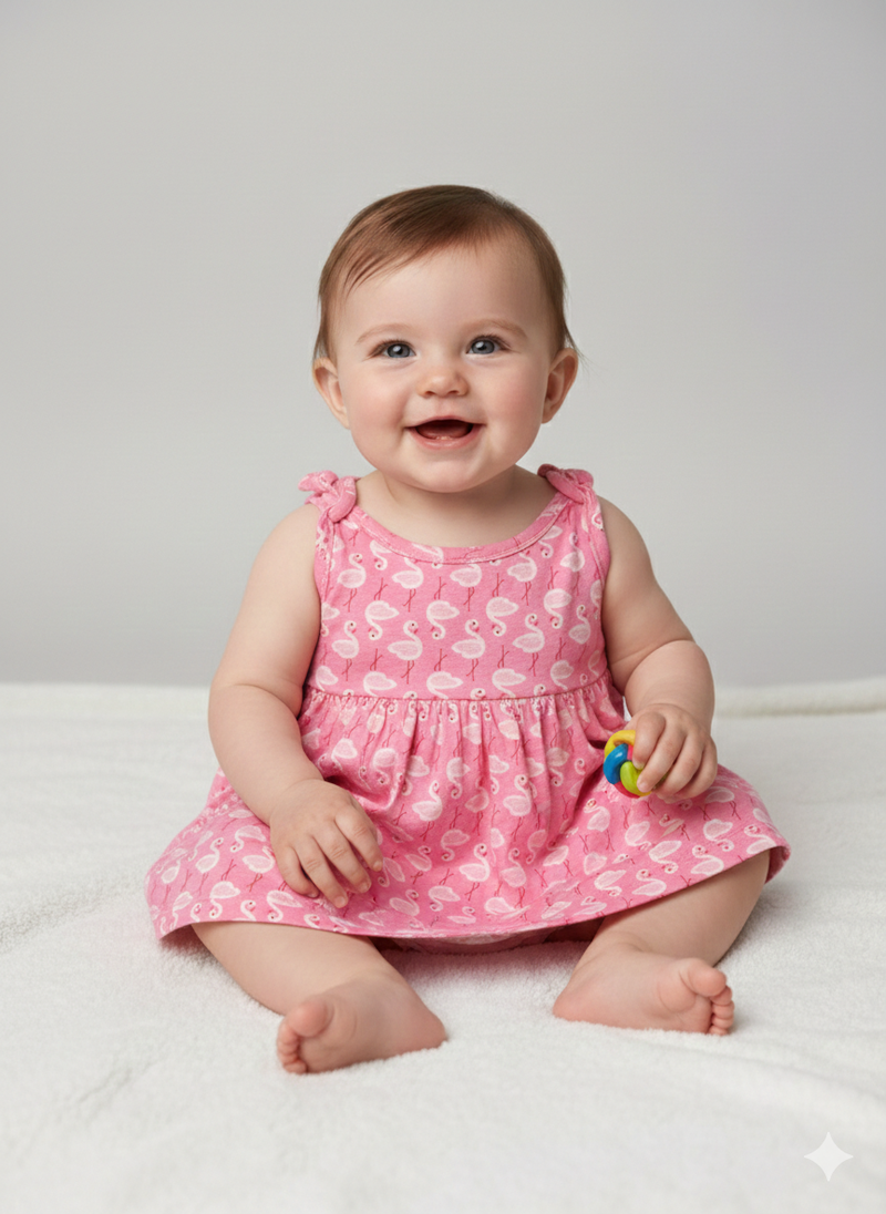 Pink flamingo Print -Baby Sleeveless Frock