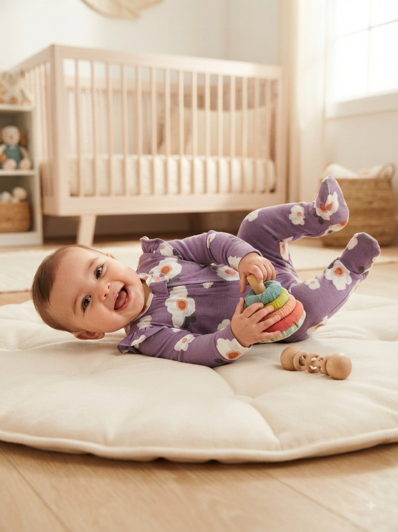 Violet with white flowers with shoe(zipper)-Baby High quality jumpsuit