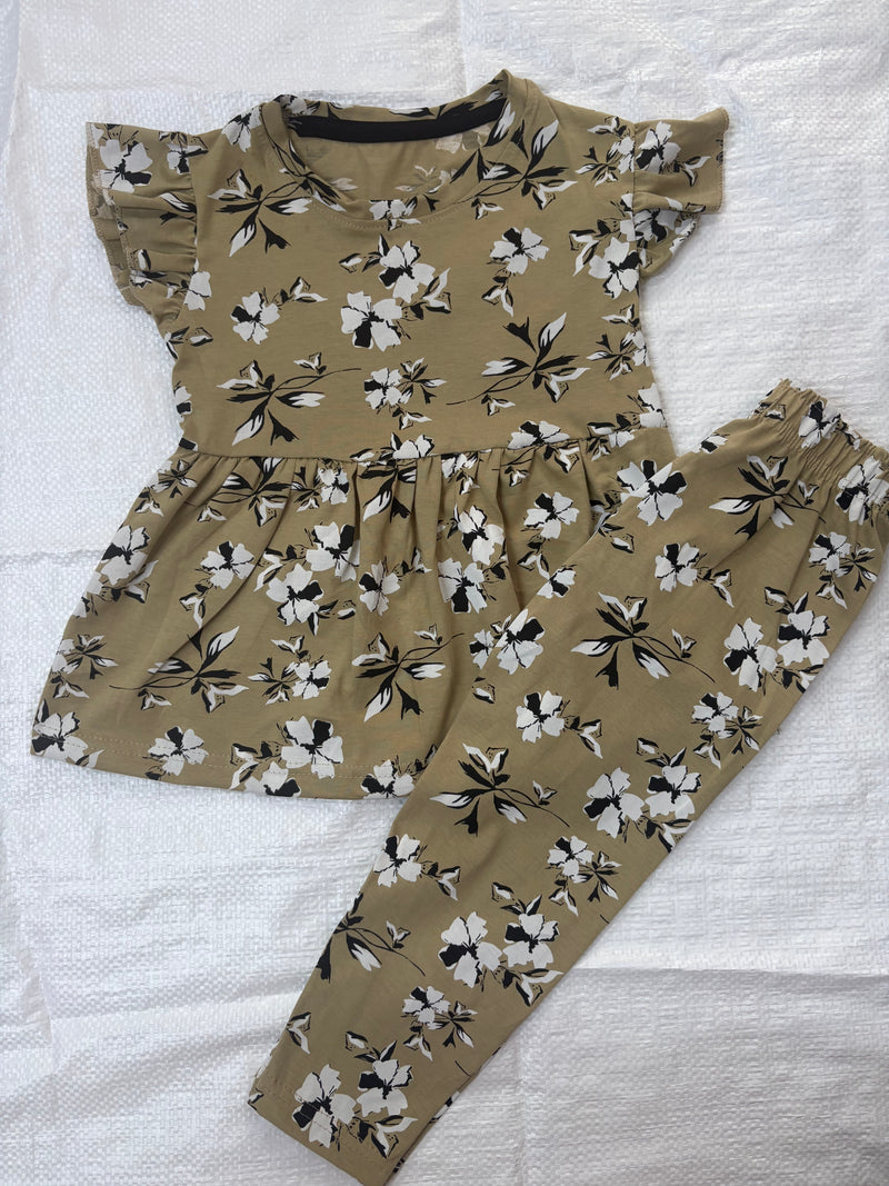 White flower with bass Peplum Co-Ord Girls Set