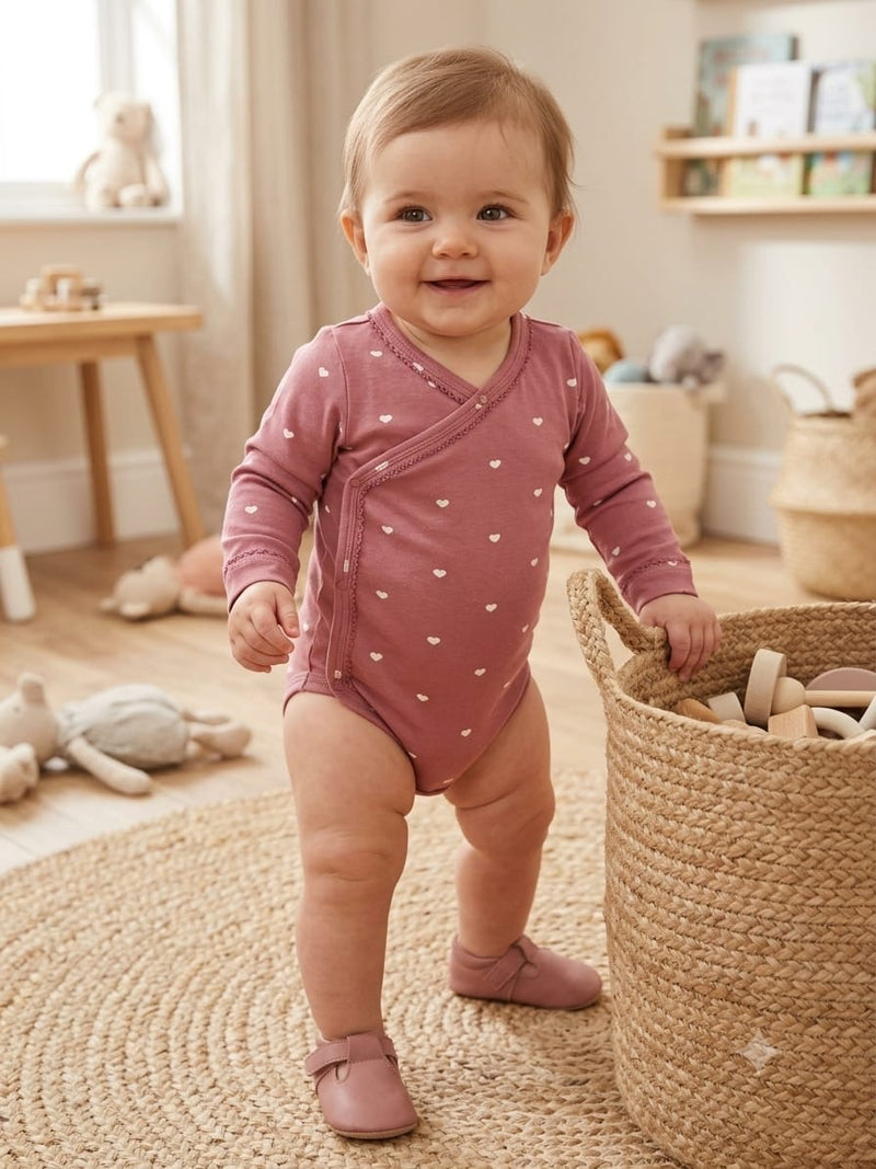 Maroon white hearts Baby romper full sleeve