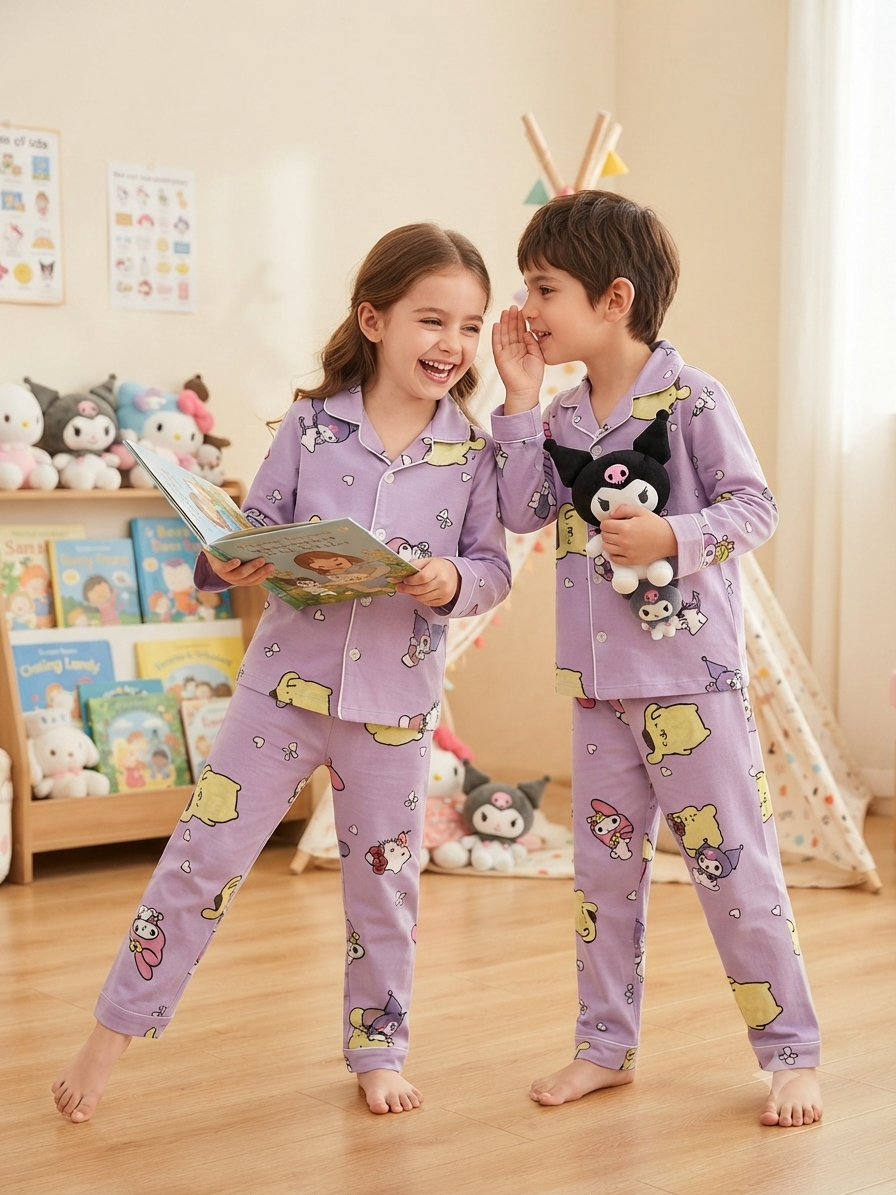 Voilet with Hello kitty - Collar Night Suit