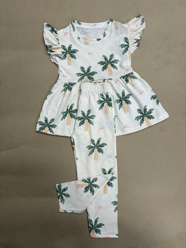 Green palm tree 🌴 print 21/8-Peplum Girls set