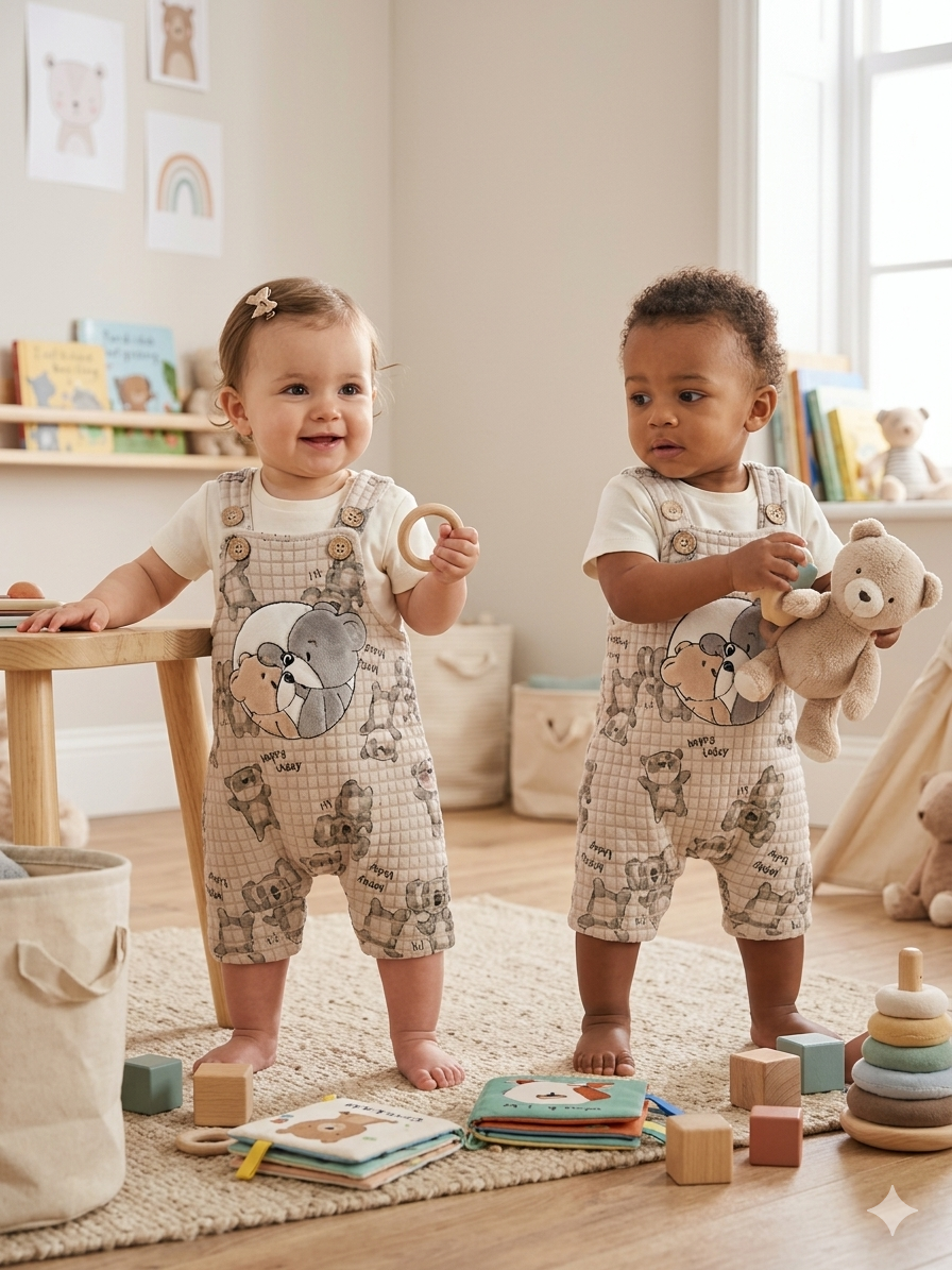 Light Beige with Teddy-  Dungaree