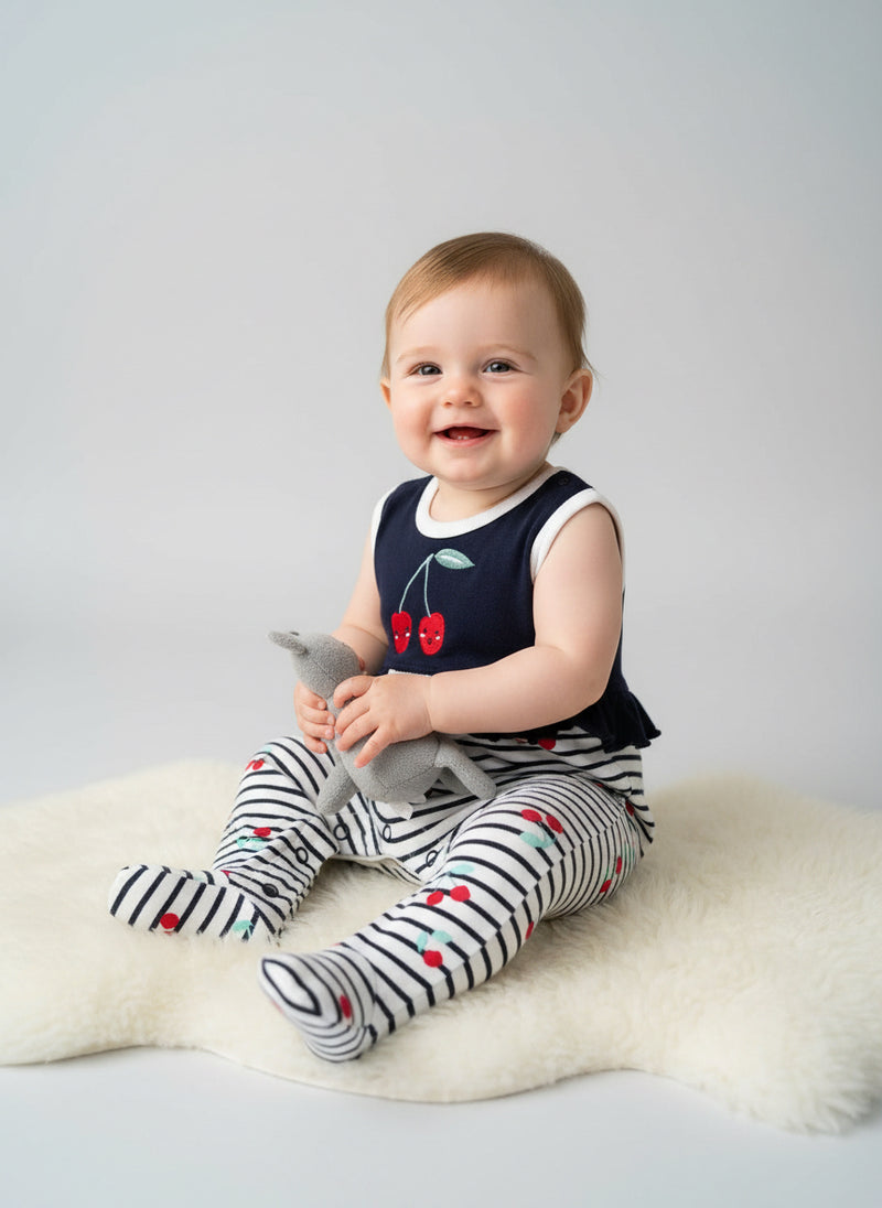 Navy with white cherry - Baby Jumpsuits