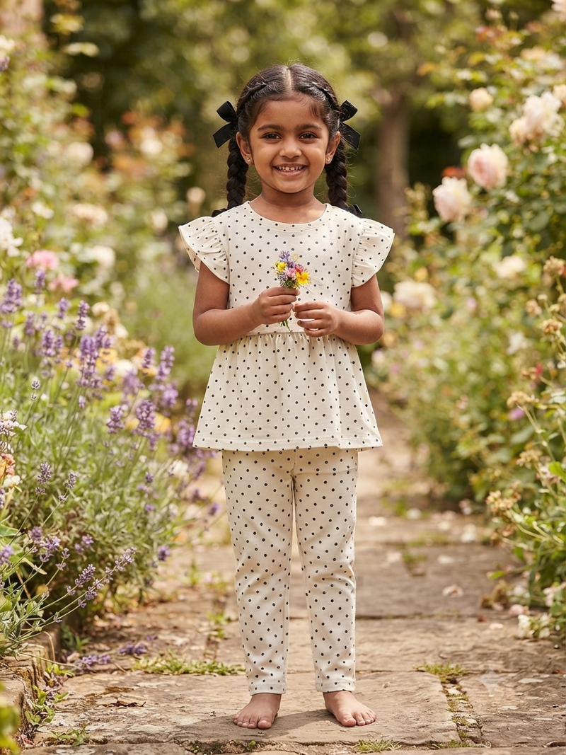 Cream white with black Buddha Peplum Co-Ord Girls Set