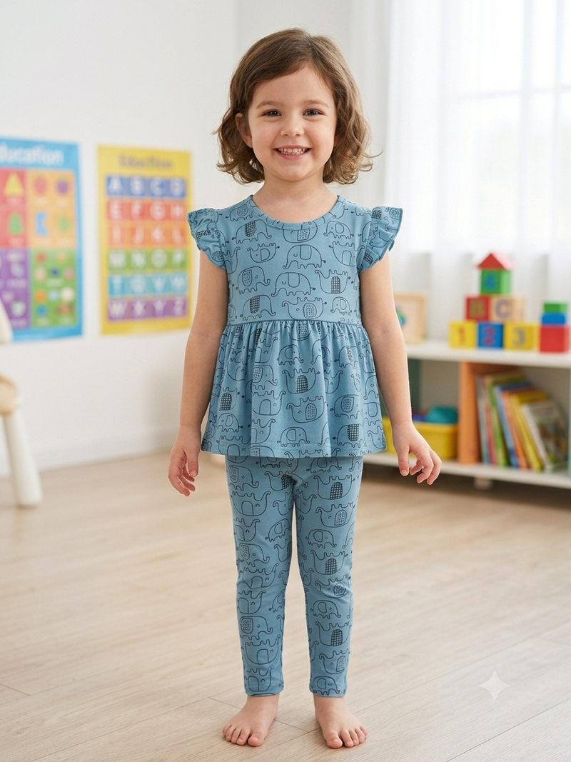 Blue, elephant Peplum Co-Ord Girls Set