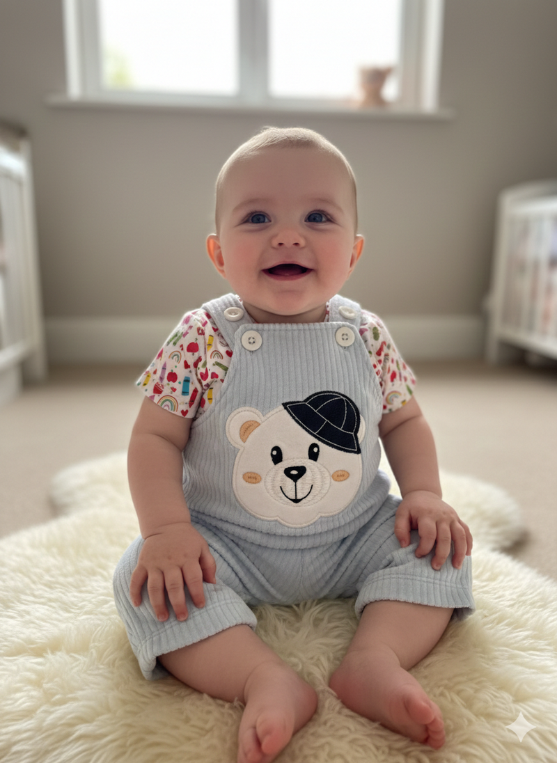 Light blue with bear- Baby Dungaree
