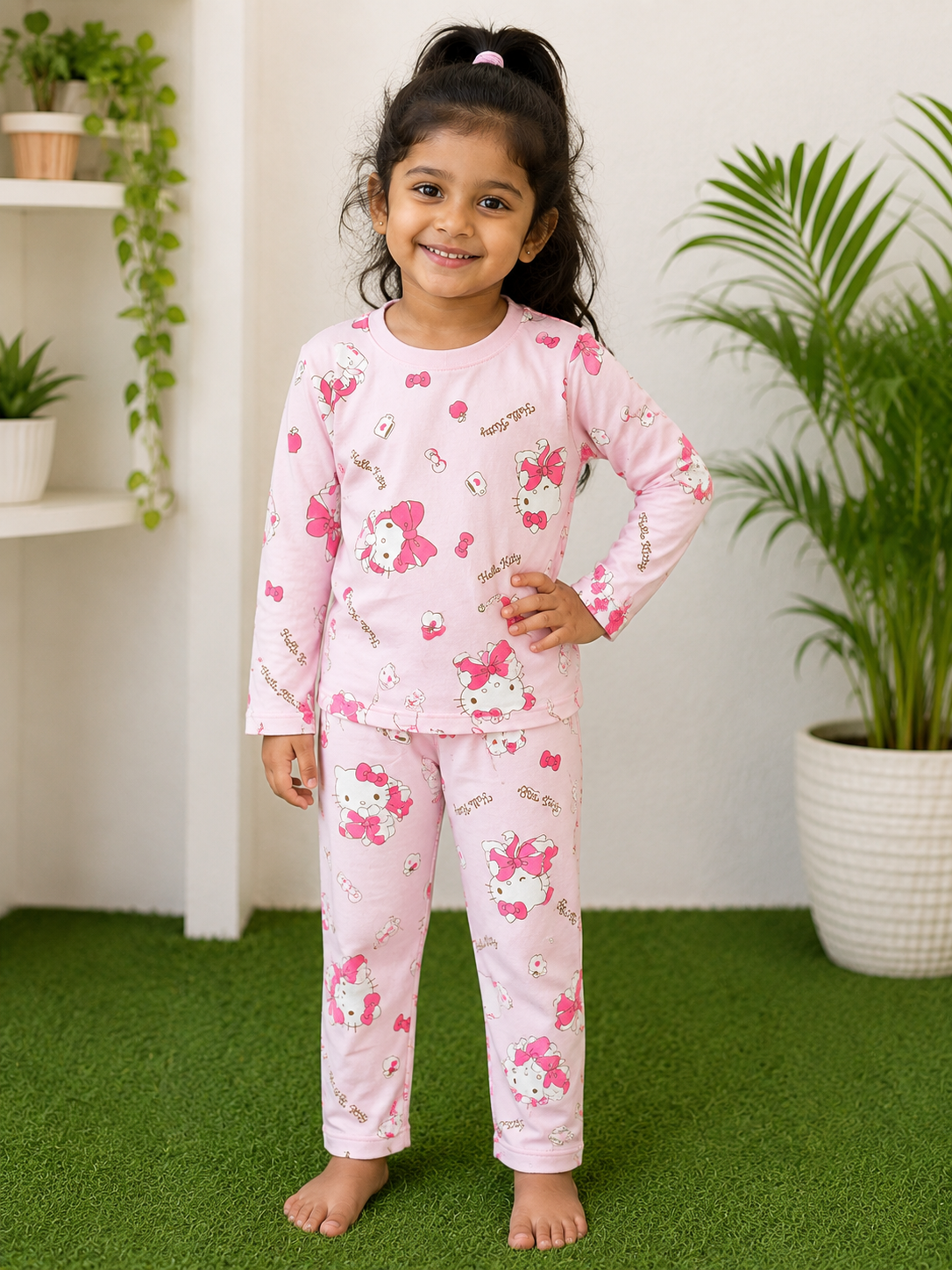 Pink Kitty 🐱-Premium LoopKnit Pajama sets