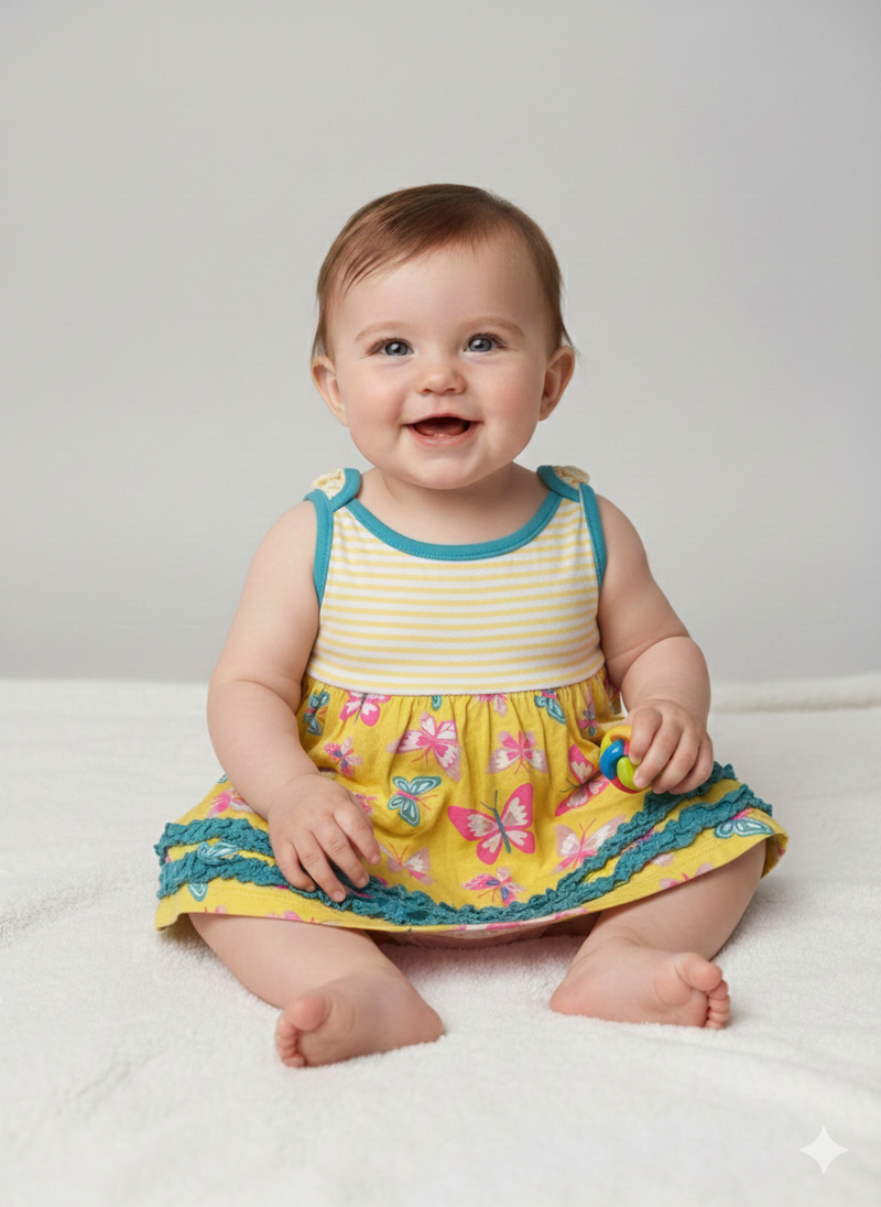 Yellow with Baby Sleeveless Frock