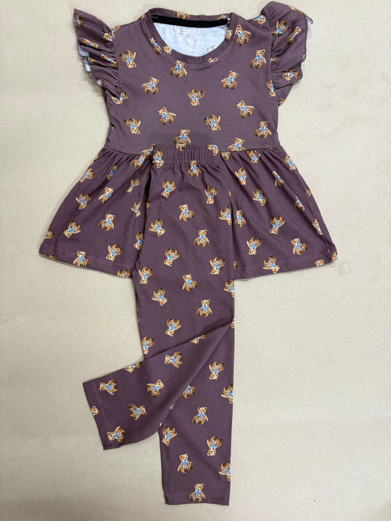 Teddy bear print 21/8 -Peplum Girls set