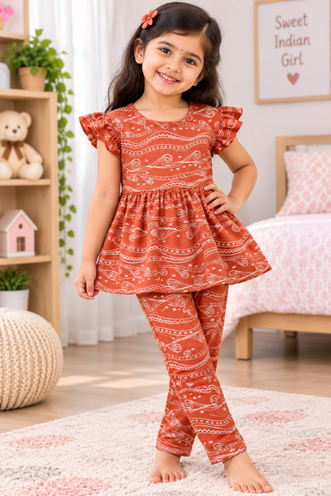 Orange Peplum Co-ord Girls set.