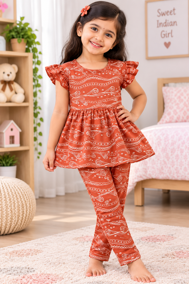 Orange Peplum Co-ord Girls set.