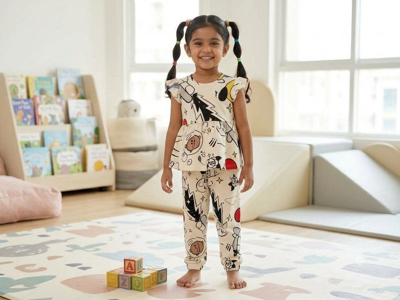 White with black red Peplum Co-Ord Girls Set
