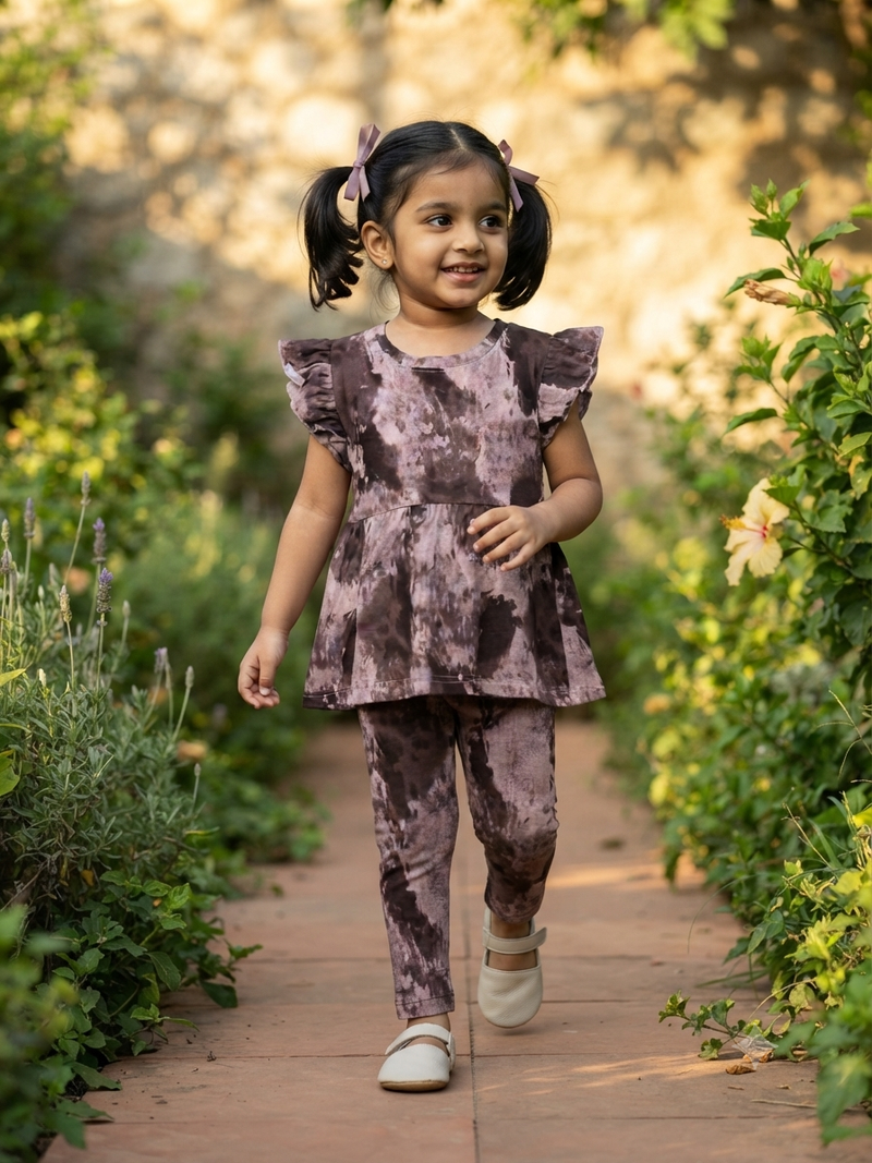 ￼ dark Coffe die and dry colour peplum co - ord girls set Sep