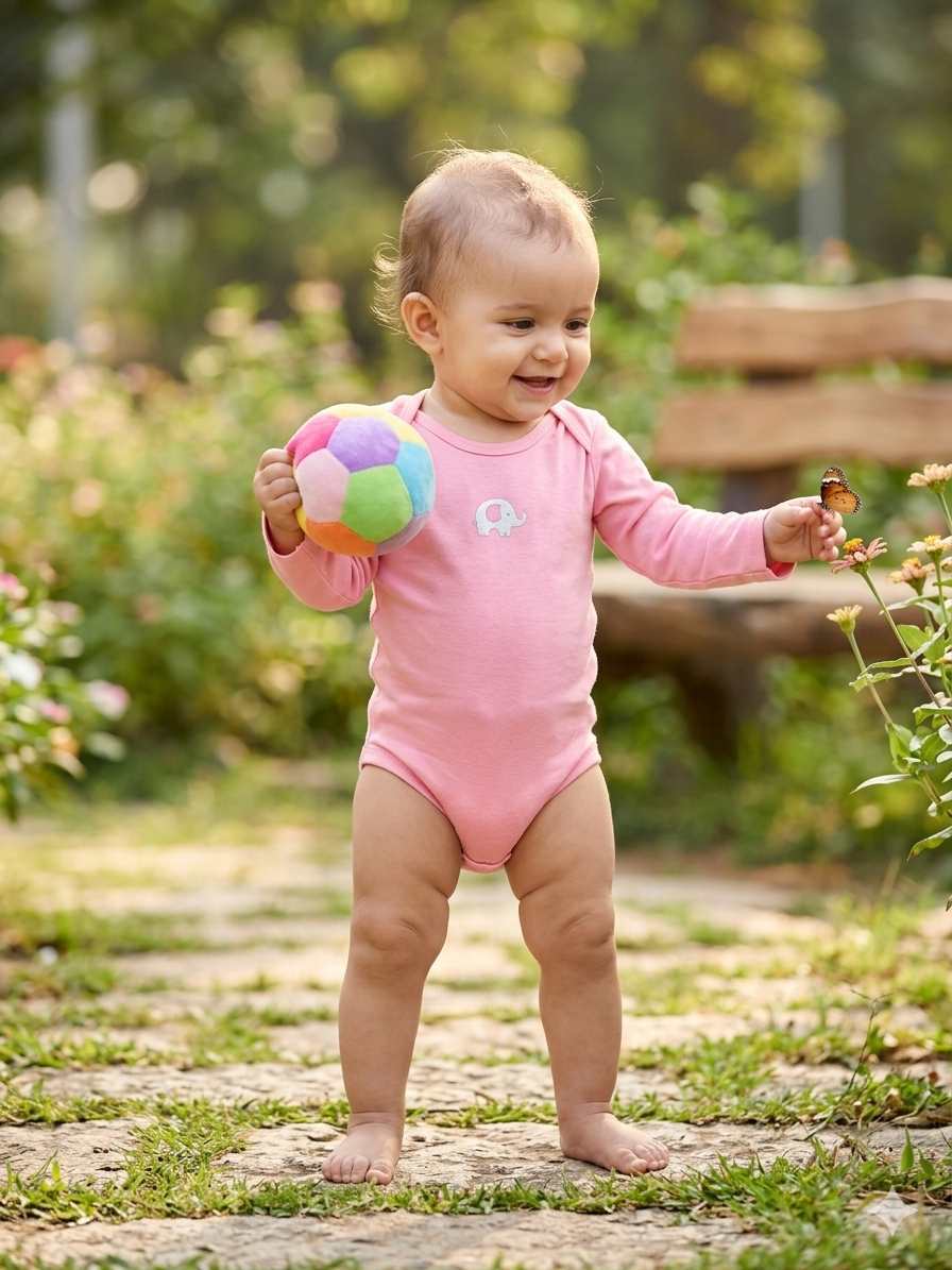 Pink with elephant -Baby Romper