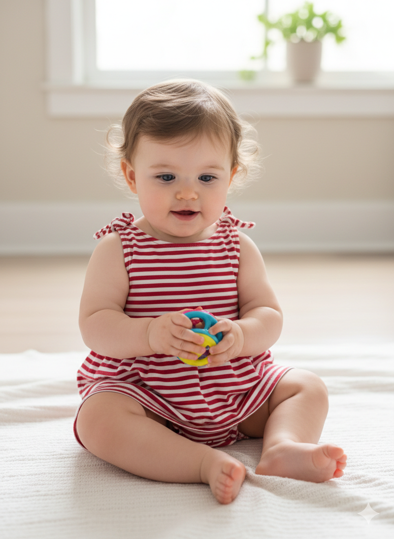 White & Red line - onesies frock
