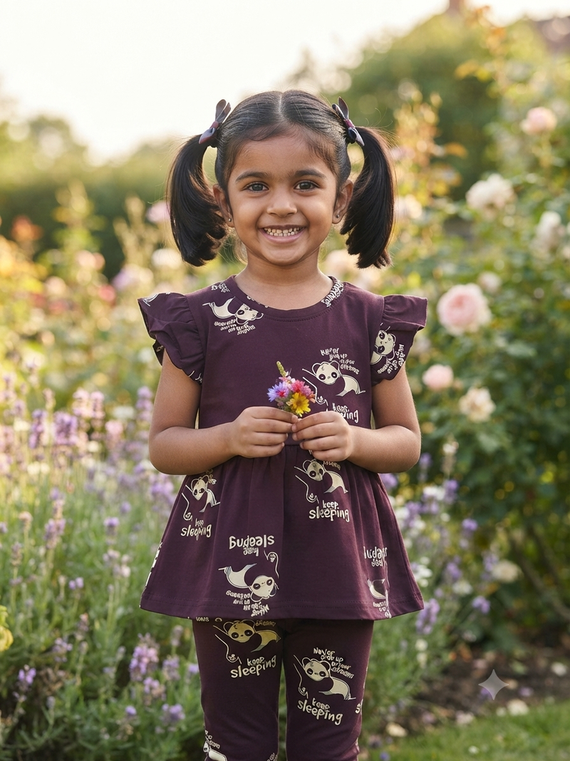 Maroon, keep sleeping Peplum Co-Ord Girls Set