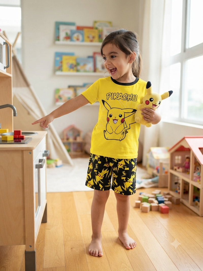 Yellow and black Pikachu-Kids Co-Ord Set premium quality