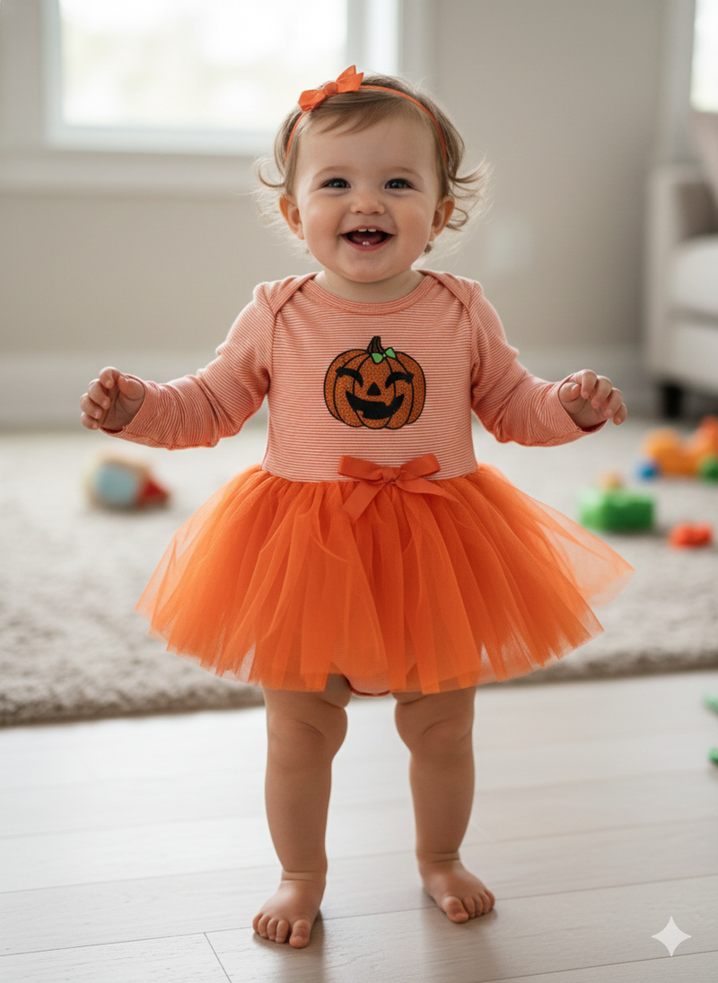 orange pumpkin-Onesies net full sleeve frock