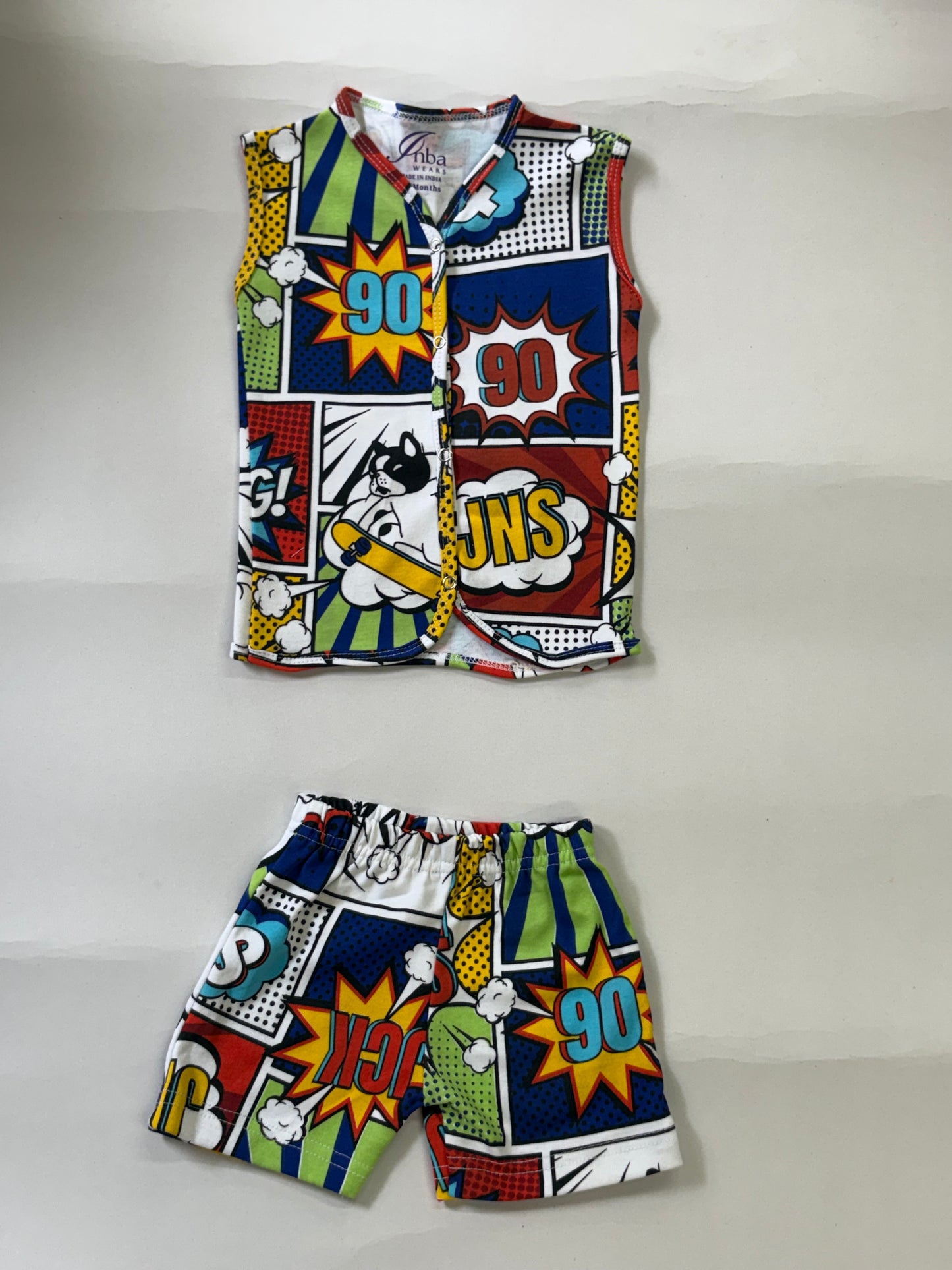 Vibrant comic book-style- Sleeveless Jabla shorts set
