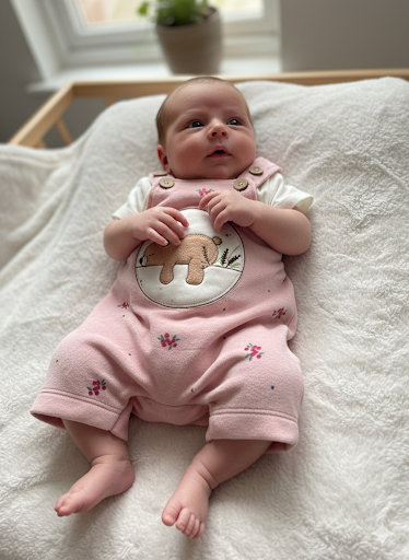 Light pink flowers with white - Baby Dungaree