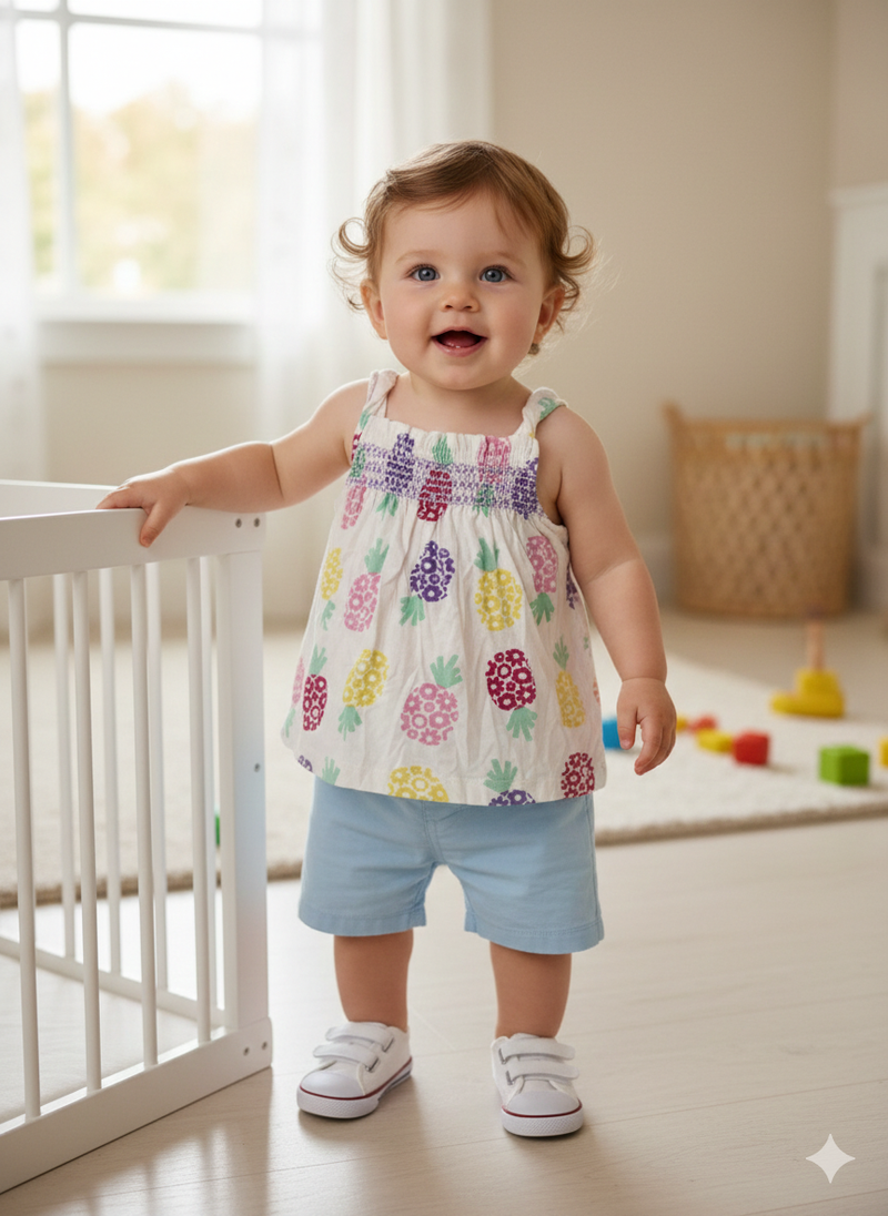 White with flower - baby sleeveless top