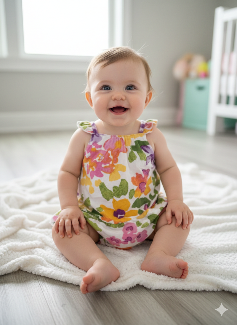White with multi floral- onesies frock