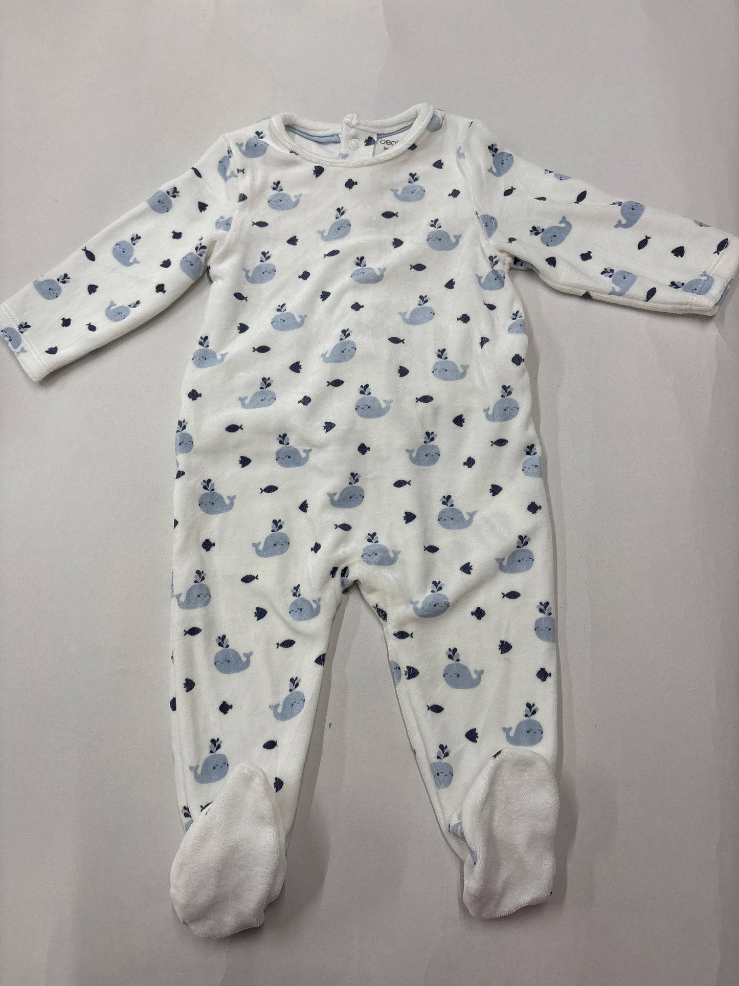White with blue fish- Baby full Jumpsuits