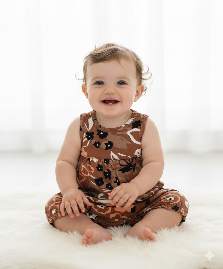 Brown with flowers -High Quality Baby Jumpsuit