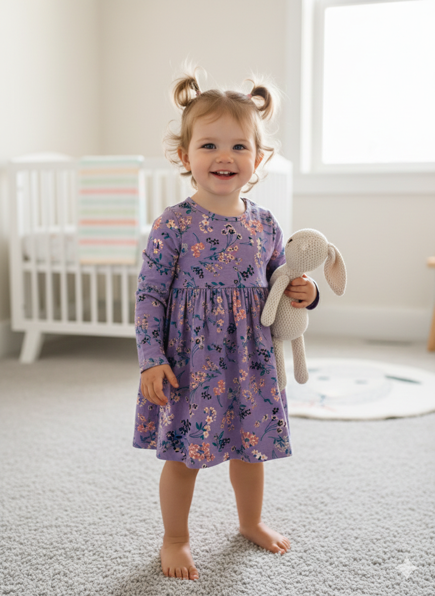 Purple with floral -Onesies full sleeve frock