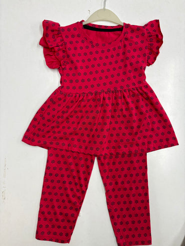 Red with a black peplum co - ord girls set Sep