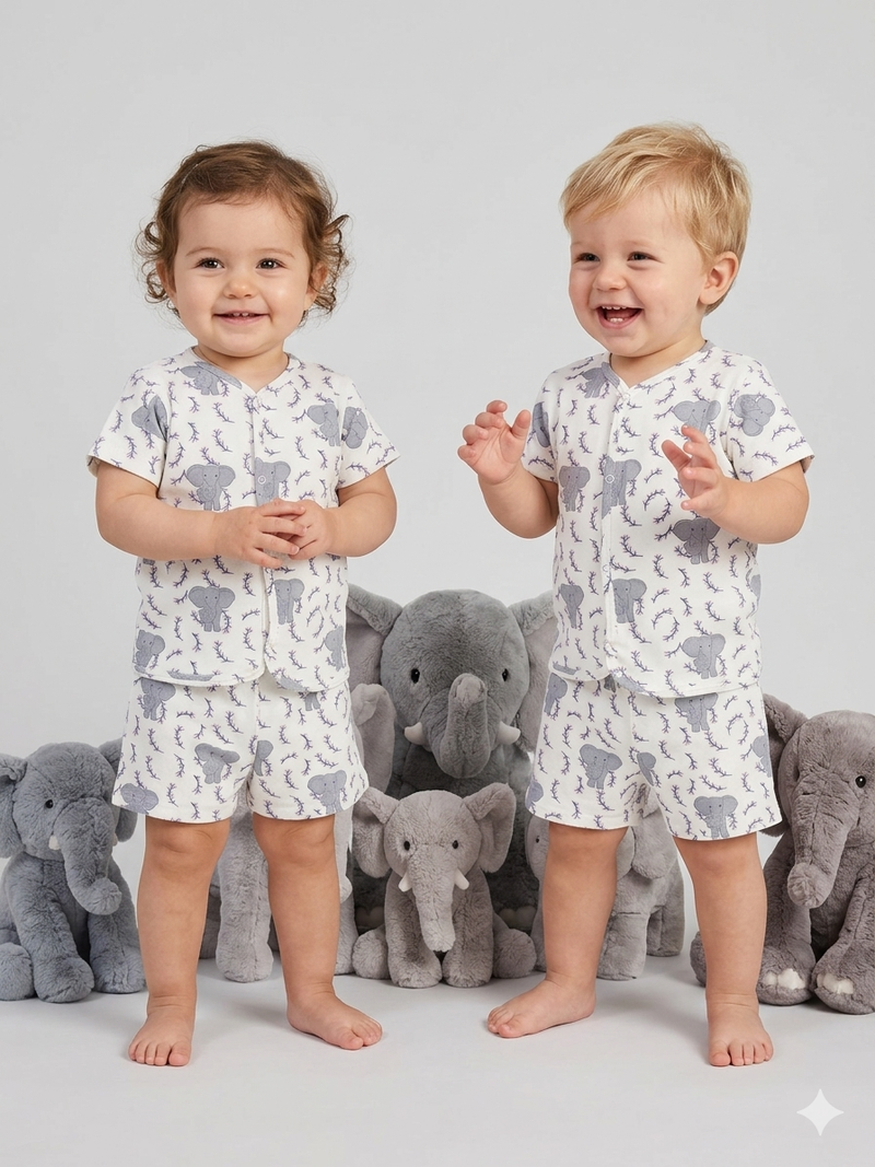 White with elephant print-Jabla Shorts