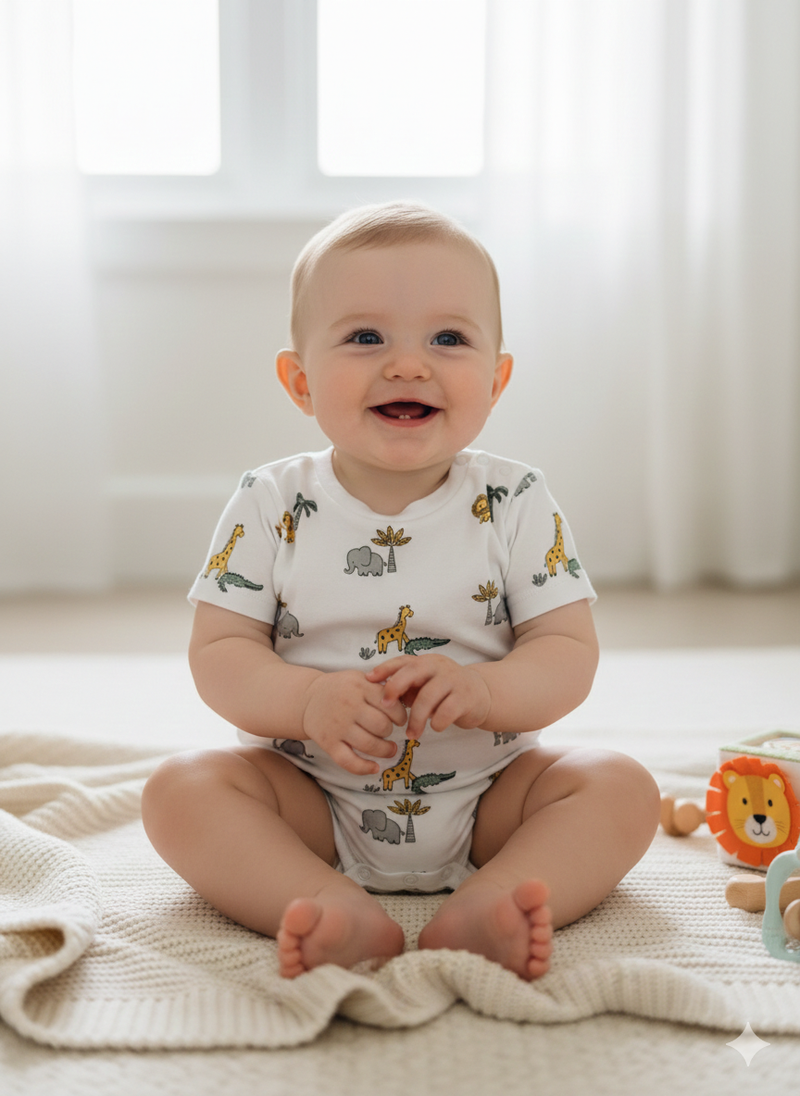 White animal theme -High  Quality Baby half Jumpsuits
