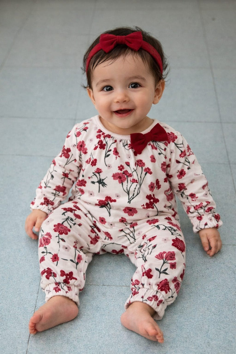 White with red flower- Baby High Quality Jumpsuits