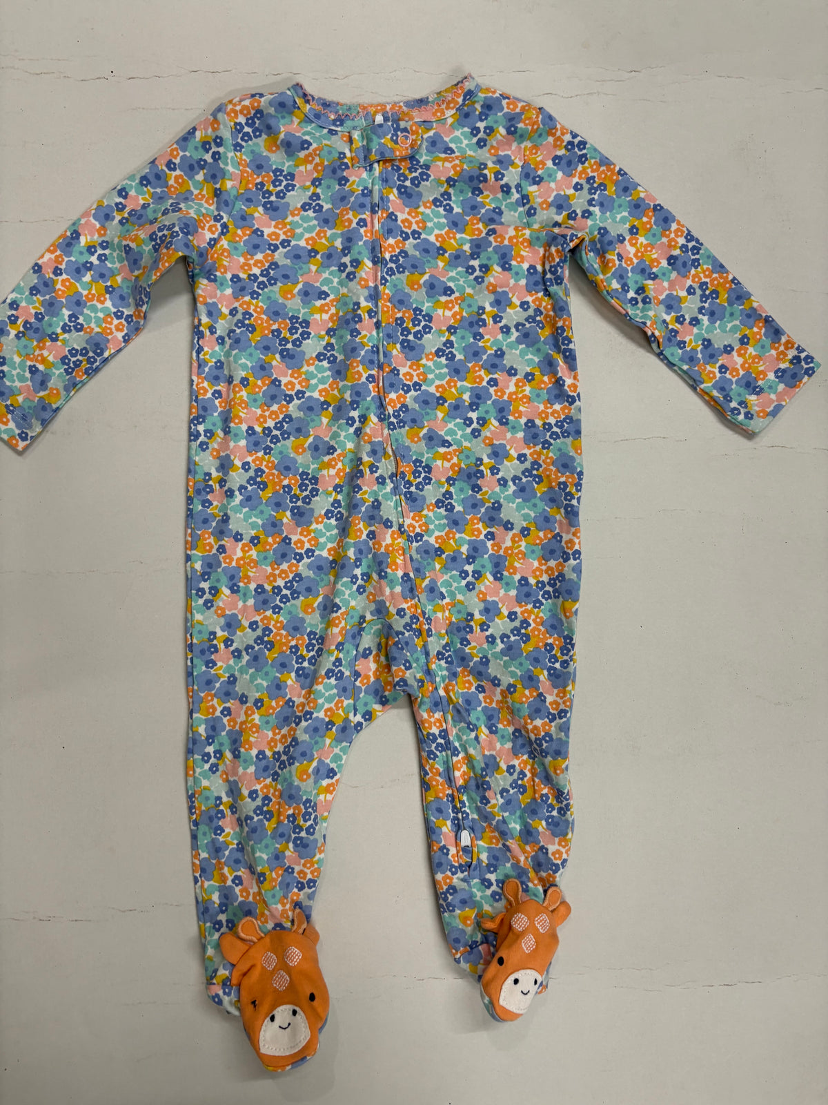 Blue with orange florals with Shoe- Baby high quality jumpsuit