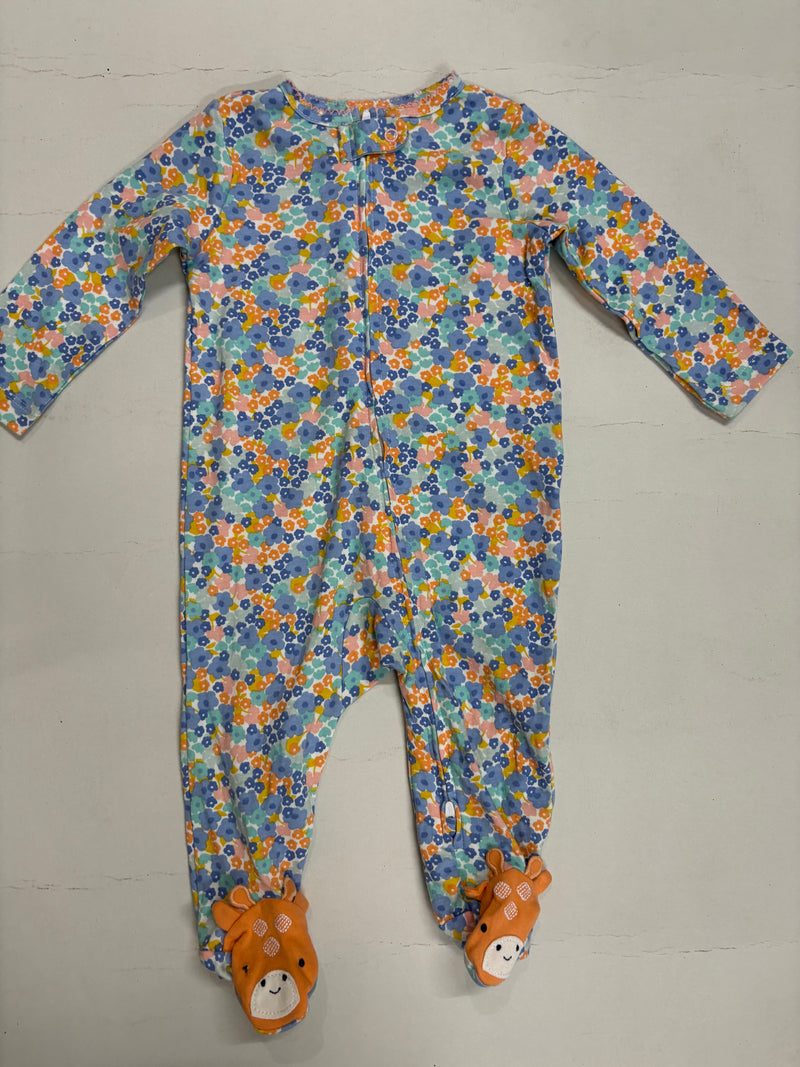 Blue with orange florals with Shoe- Baby high quality jumpsuit