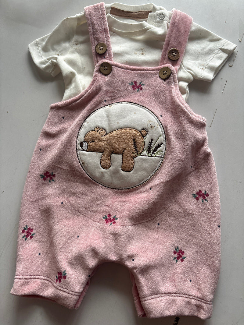 Light pink flowers with white - Baby Dungaree
